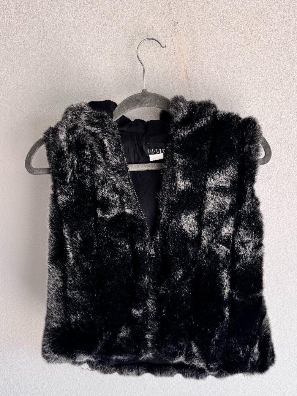 Faux Fur Vest with Hood – Black